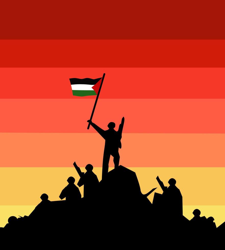 illustration de la silhouette d'une personne avec un drapeau palestinien vecteur