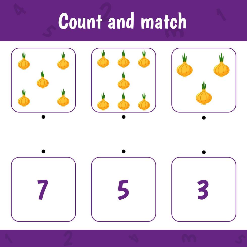 jeu de comptage pour les enfants d'âge préscolaire. comptez l'oignon vecteur