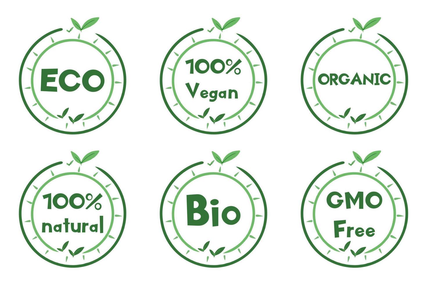 autocollant, étiquette, badge et logo pour les produits écologiques, bio, biologiques et naturels. icône de l'écologie. logo de couleur verte pour les produits écologiques et biologiques. illustration vectorielle. vecteur