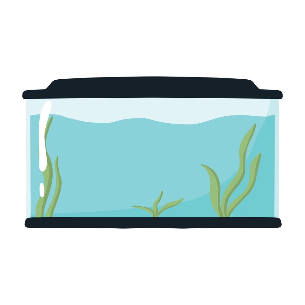 aquarium rectangulaire. aquarium vide avec des algues. illustration vectorielle en style cartoon. vecteur