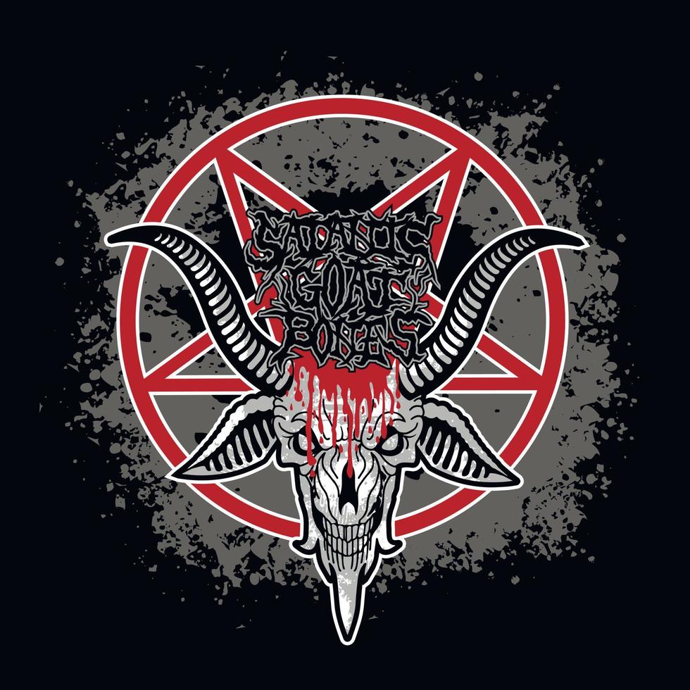 signe gothique avec crâne de chèvre et pentagramme, t-shirts grunge vintage design vecteur