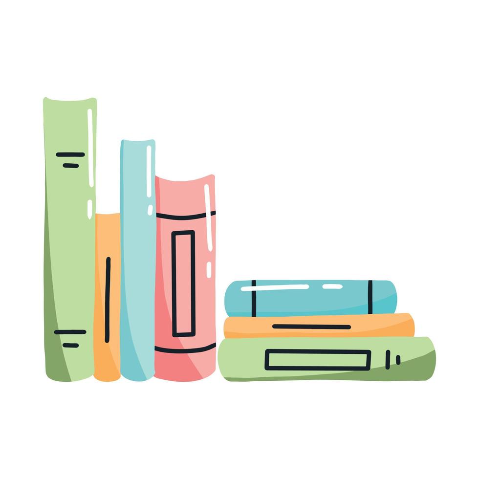 pile de livres en style cartoon. une pile de livres, manuels, blocs-notes pour la lecture. illustration vectorielle. vecteur
