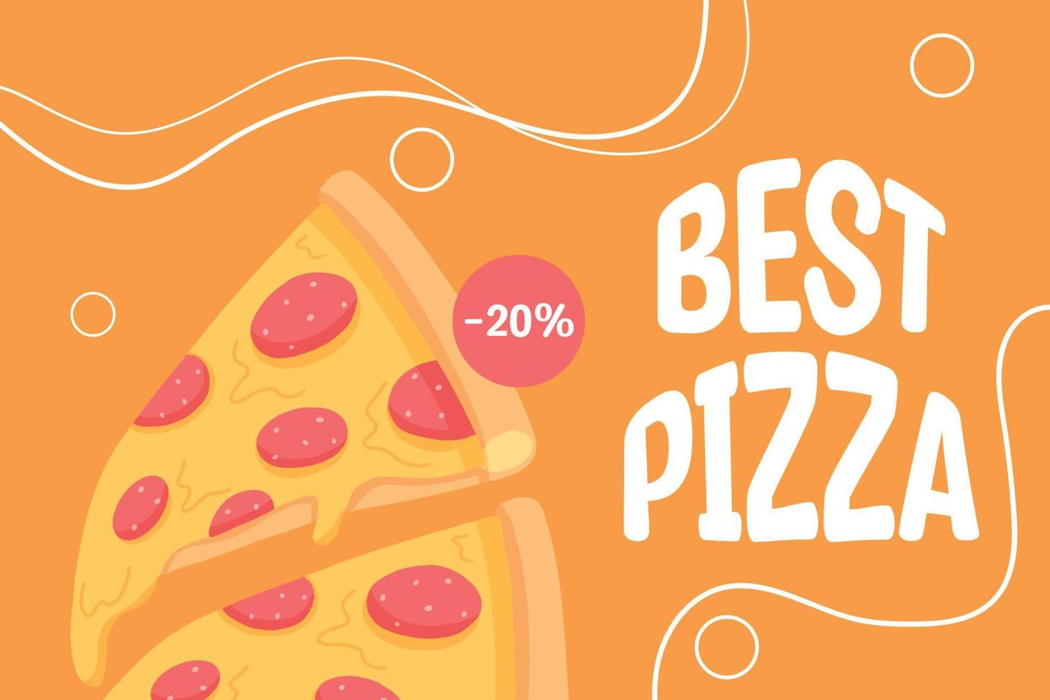 bannière de pizza au salami. flyer avec pizza au pepperoni. illustration vectorielle. affiche pour la nourriture de rue. bannière avec restauration rapide. vecteur