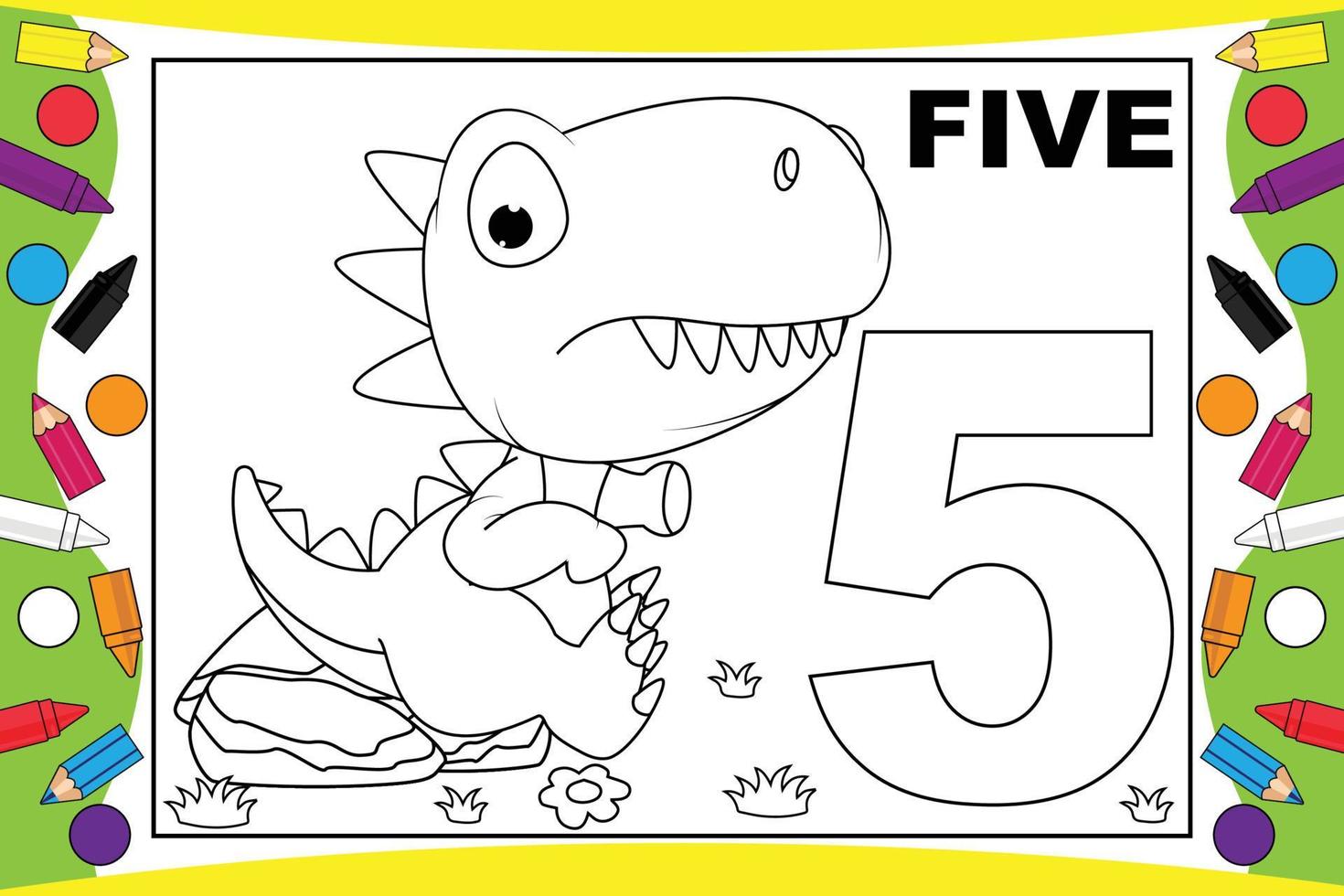 dessin animé de dinosaure à colorier avec numéro pour les enfants vecteur