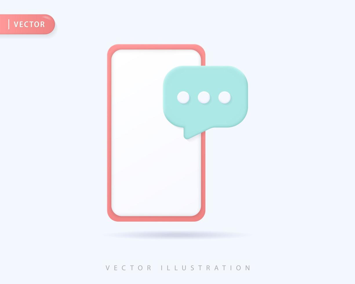 illustrations de conception d'icône 3d de chat smartphone réaliste vecteur