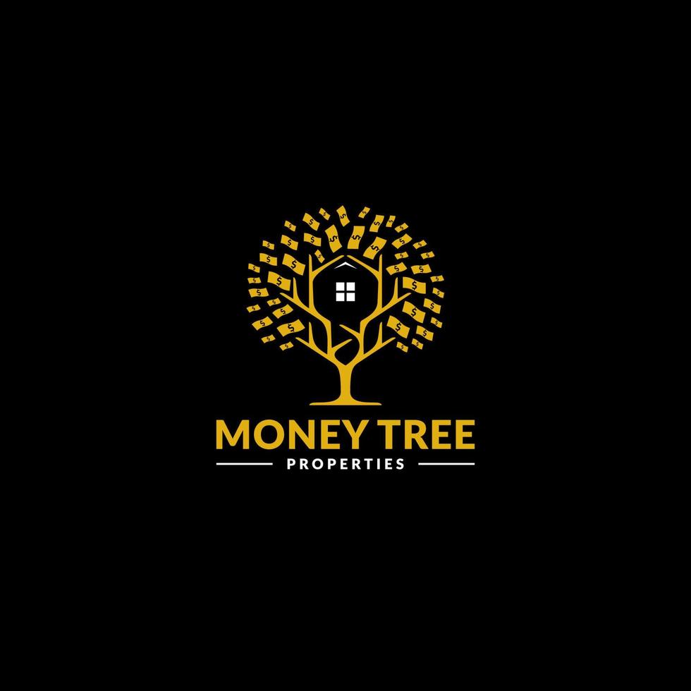 arbre d'argent et conception de logo ou d'icône de maison vecteur