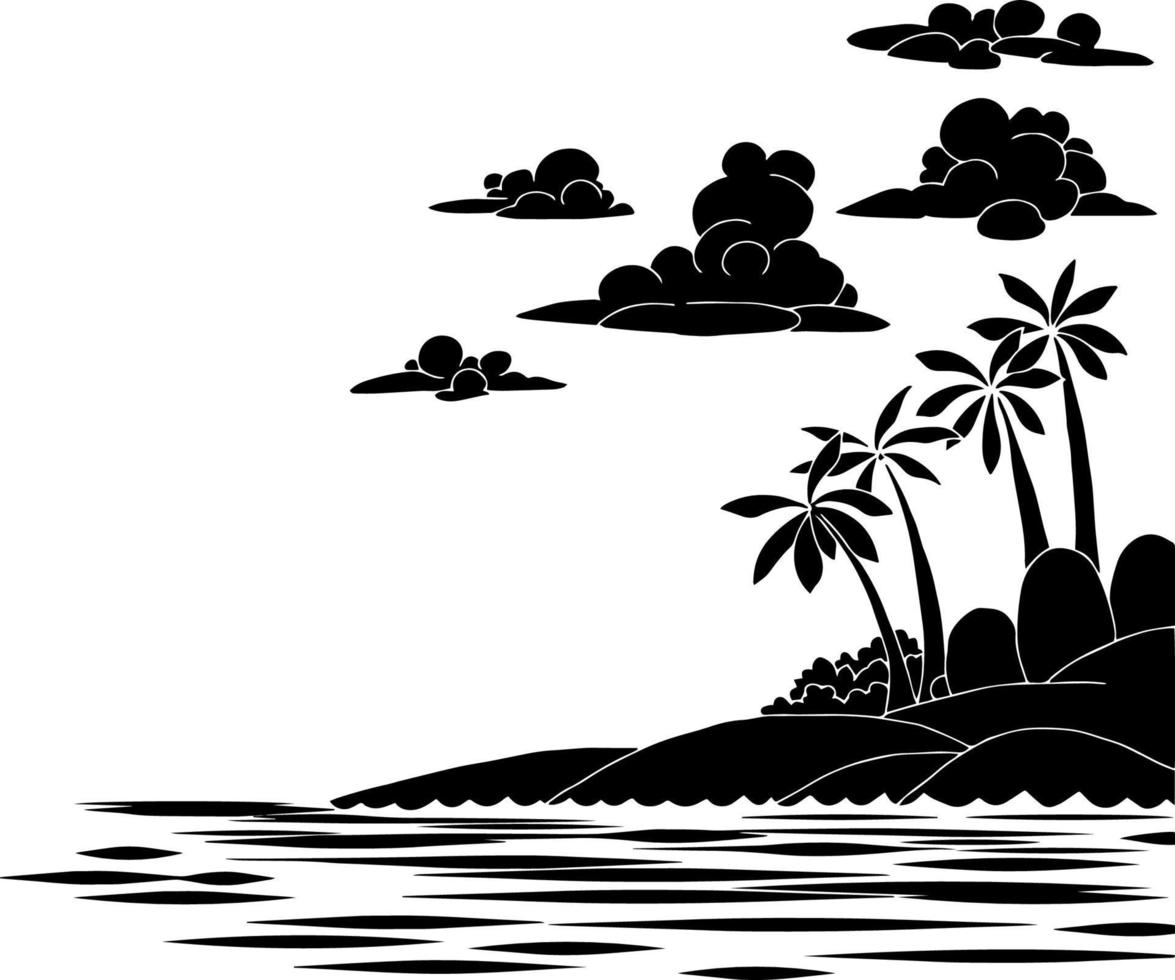 conception de silhouette de paysage de plage de vecteur