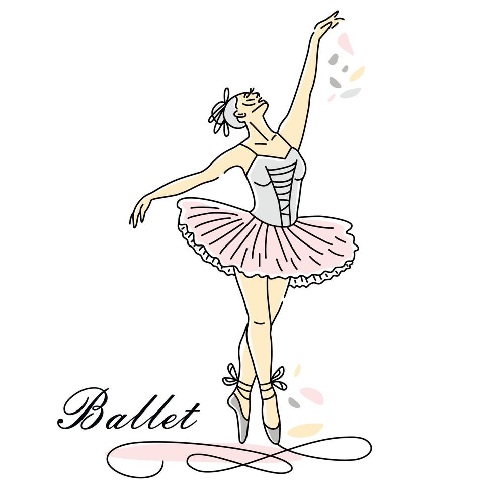 femme danseuse de ballet de dessin au trait continu en couleur rose. logotype tendance danse. style en ligne. vecteur