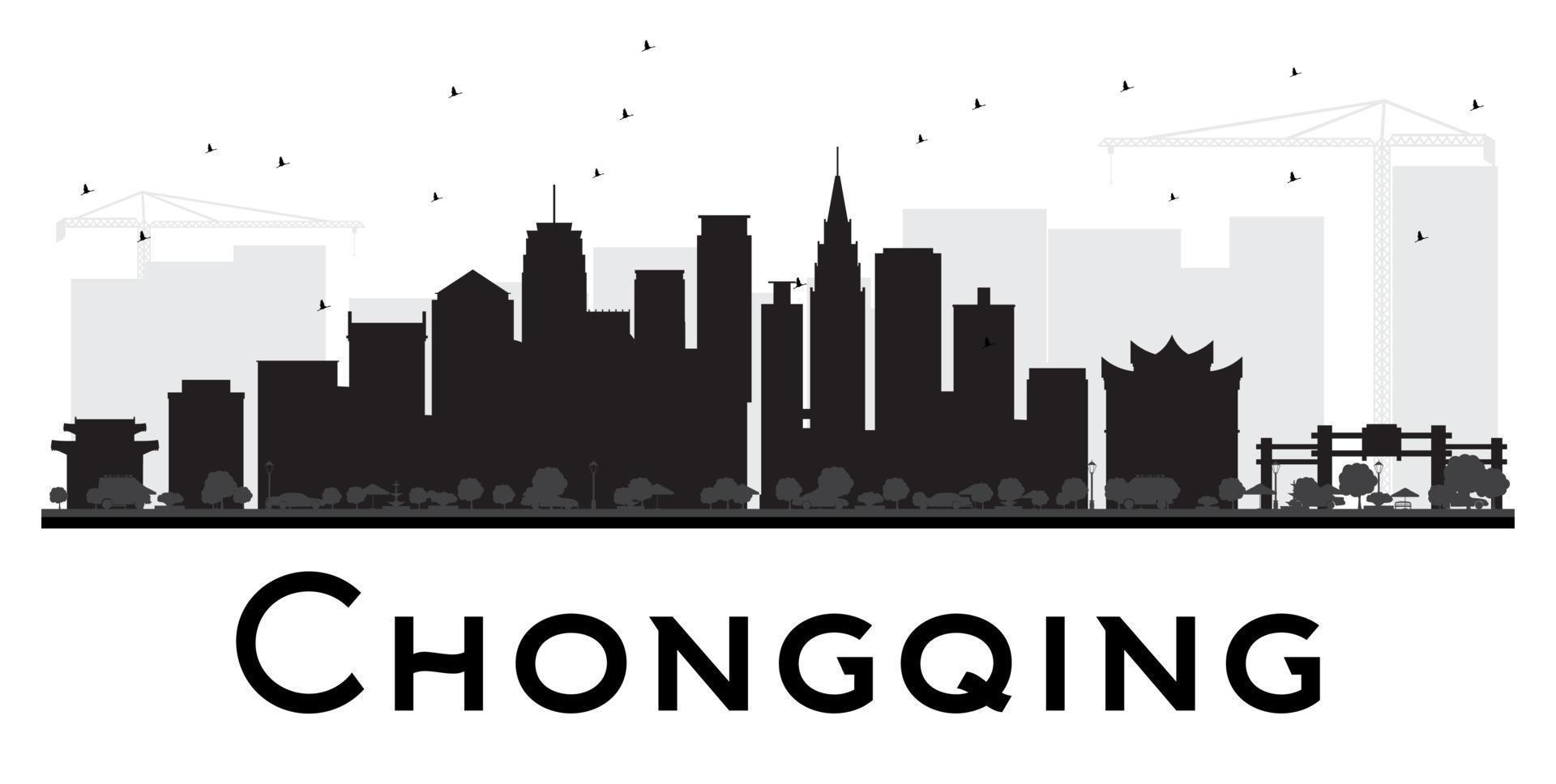 silhouette noire et blanche des toits de la ville de chongqing. vecteur