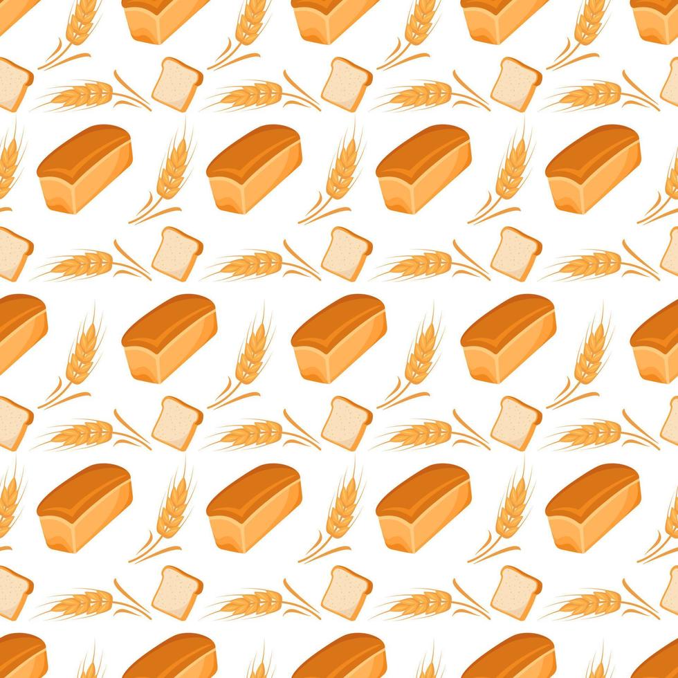 modèle sans couture avec du pain et des épis de blé sur fond blanc. impression alimentaire lumineuse pour les textiles et le design. illustration vectorielle plate vecteur