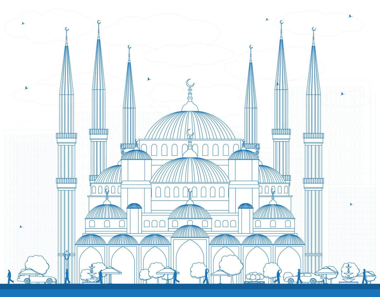 contour de la mosquée bleue à istanbul en turquie. vecteur