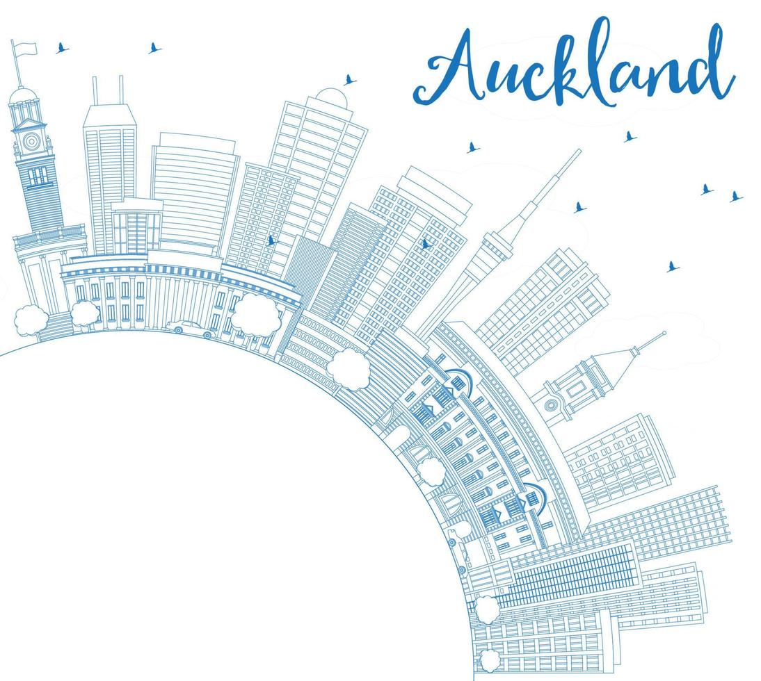 décrivez l'horizon d'auckland avec des bâtiments bleus et un espace de copie. vecteur