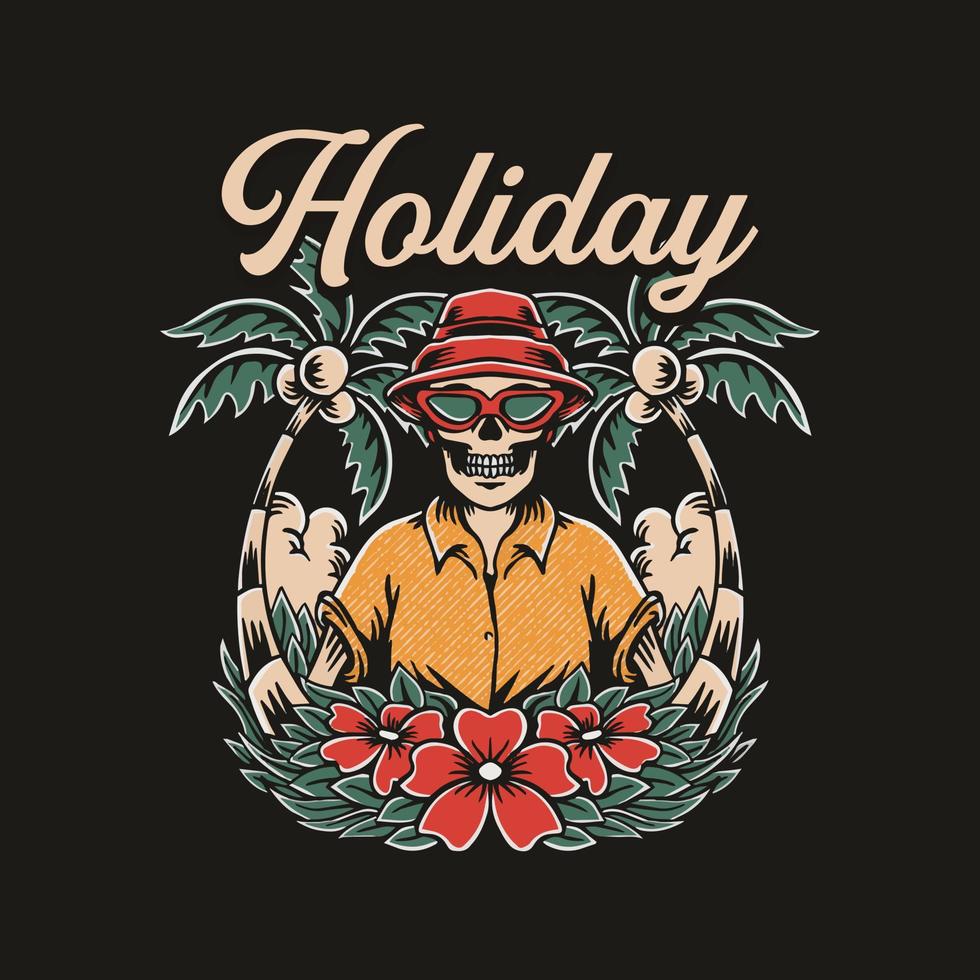 illustration d'une personne dans un chapeau avec des vacances de fleurs vecteur