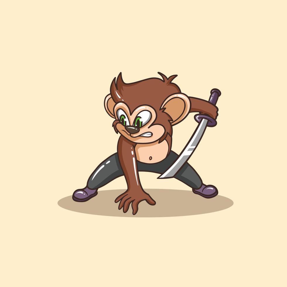 caricature de mascotte de guerrier singe vecteur