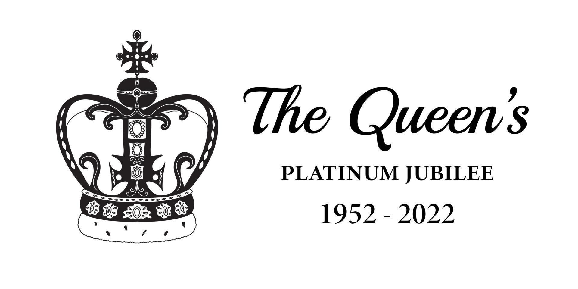 le jubilé de platine de la reine. conception de bannières vectorielles en noir et blanc avec la silhouette de la couronne royale. célébration du jour férié de la reine elizabeth ii 2022. vecteur