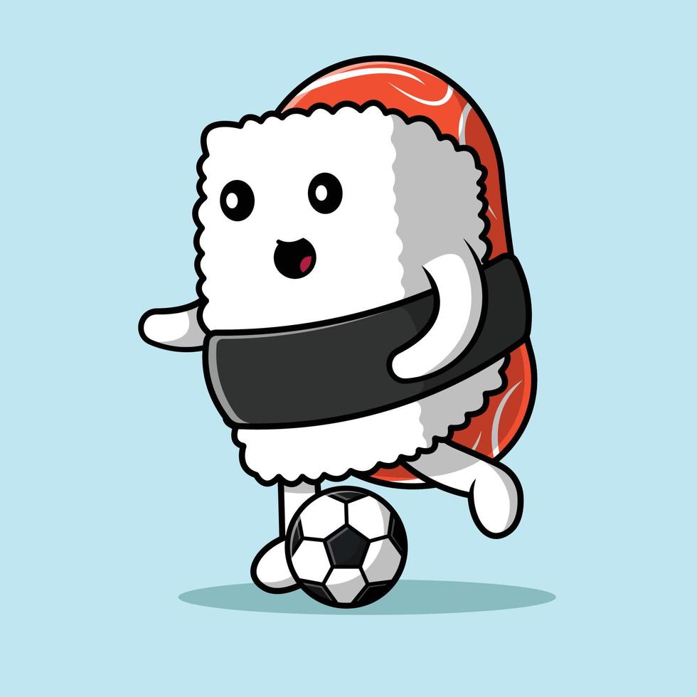 sushi mignon jouant illustration d'icône de vecteur de dessin animé de ballon de football. concept d'icône de sport alimentaire isolé vecteur premium.