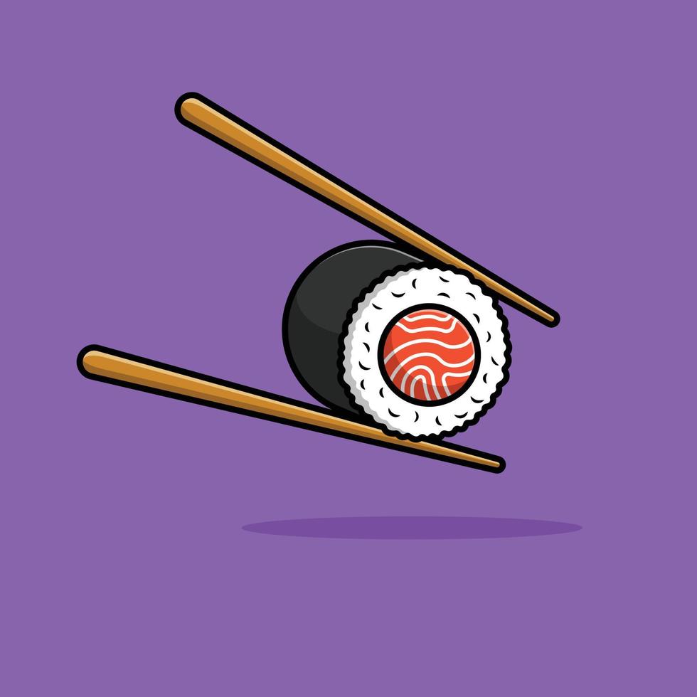 sushi avec illustration d'icône de vecteur de dessin animé de baguettes. concept d'icône de nourriture isolé vecteur premium.