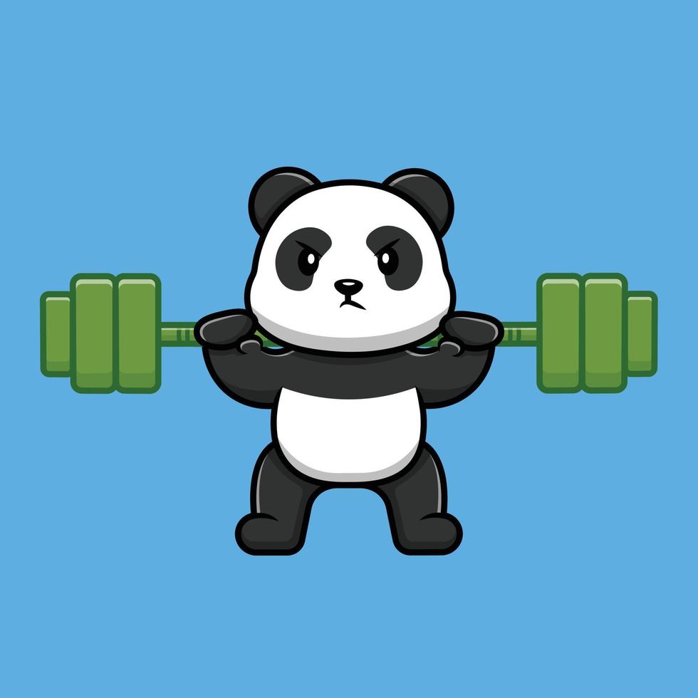 illustration d'icône vectorielle de dessin animé d'haltères en bambou de levage de panda mignon. concept d'icône de sport animal isolé vecteur premium.