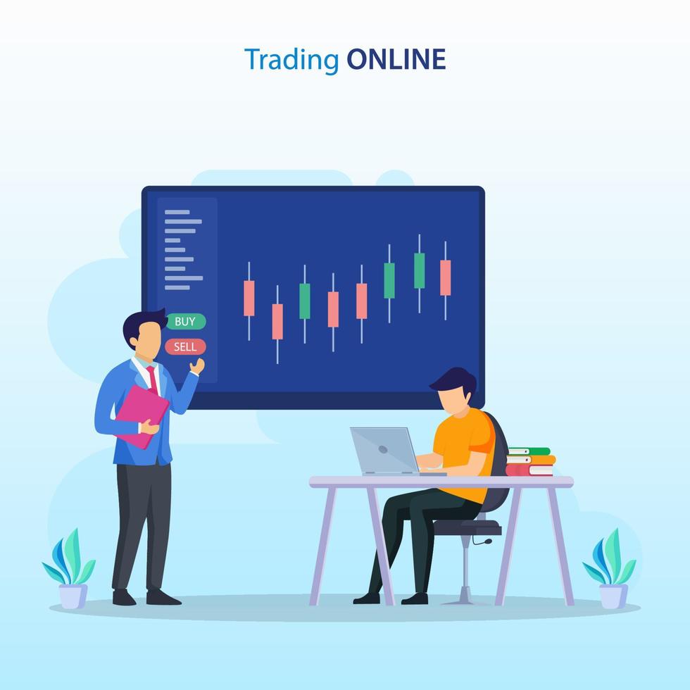 concept de commerce en ligne. stratégie de trading forex, investir dans des actions. style de modèle vectoriel plat adapté aux pages de destination Web.