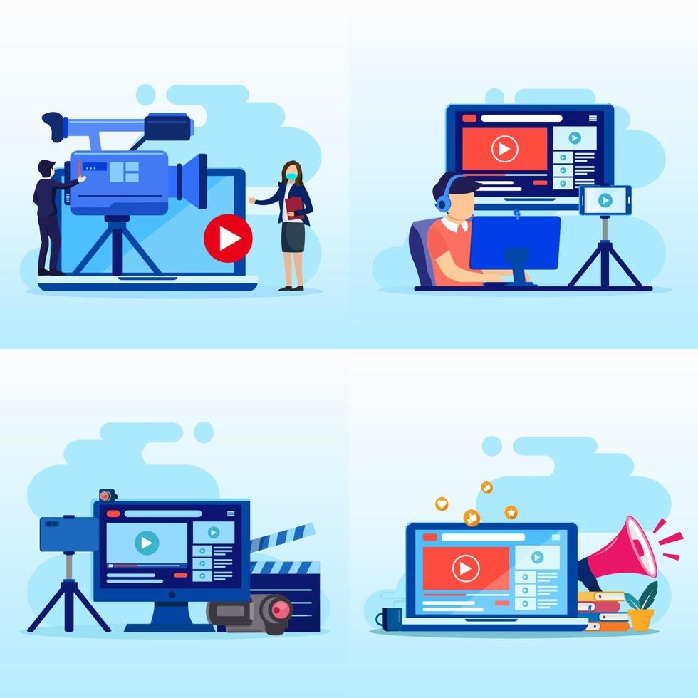 marketing vidéo influenceur landing page site web illustration vecteur design plat