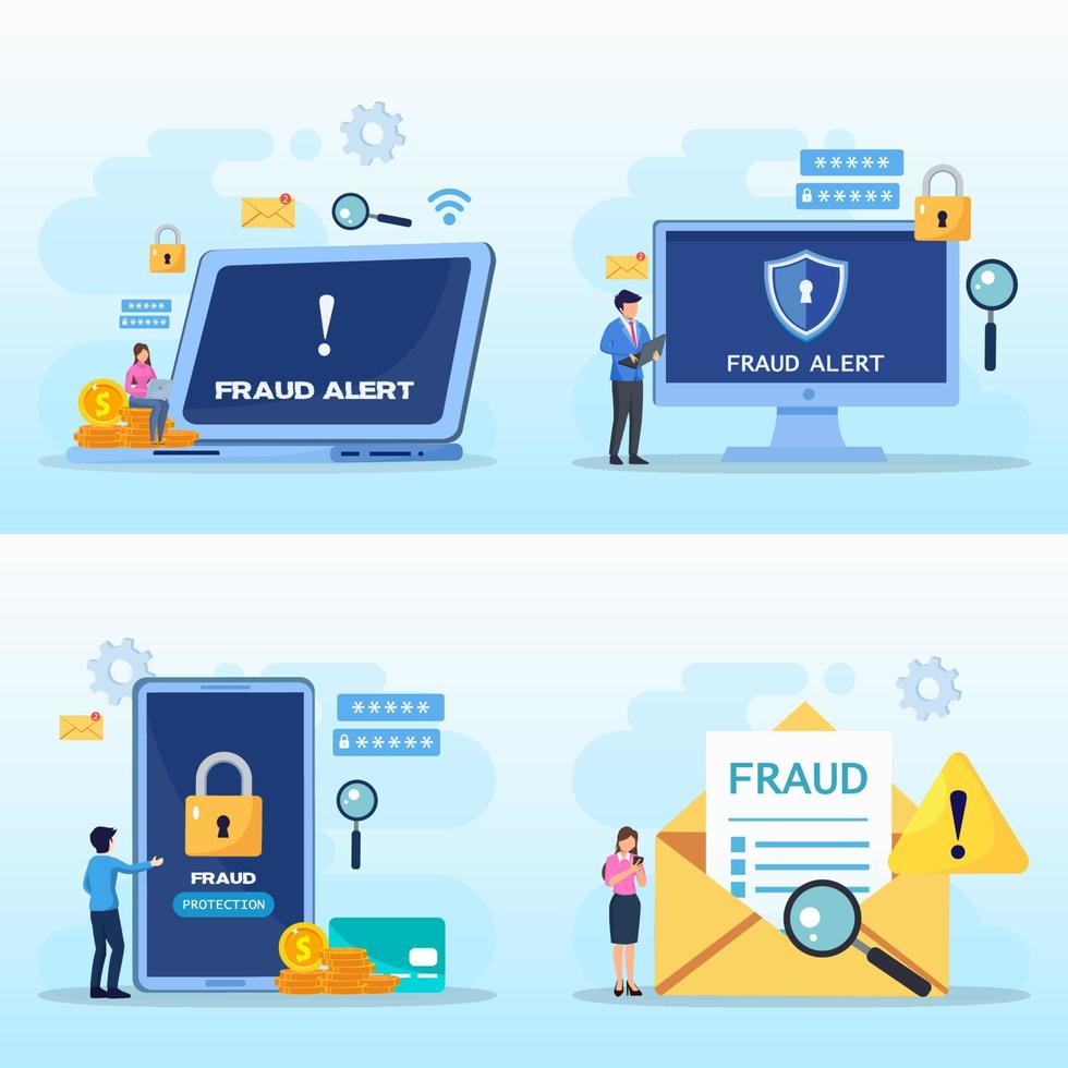concept vectoriel d'alerte à la fraude, d'attaque de pirate et de sécurité Web