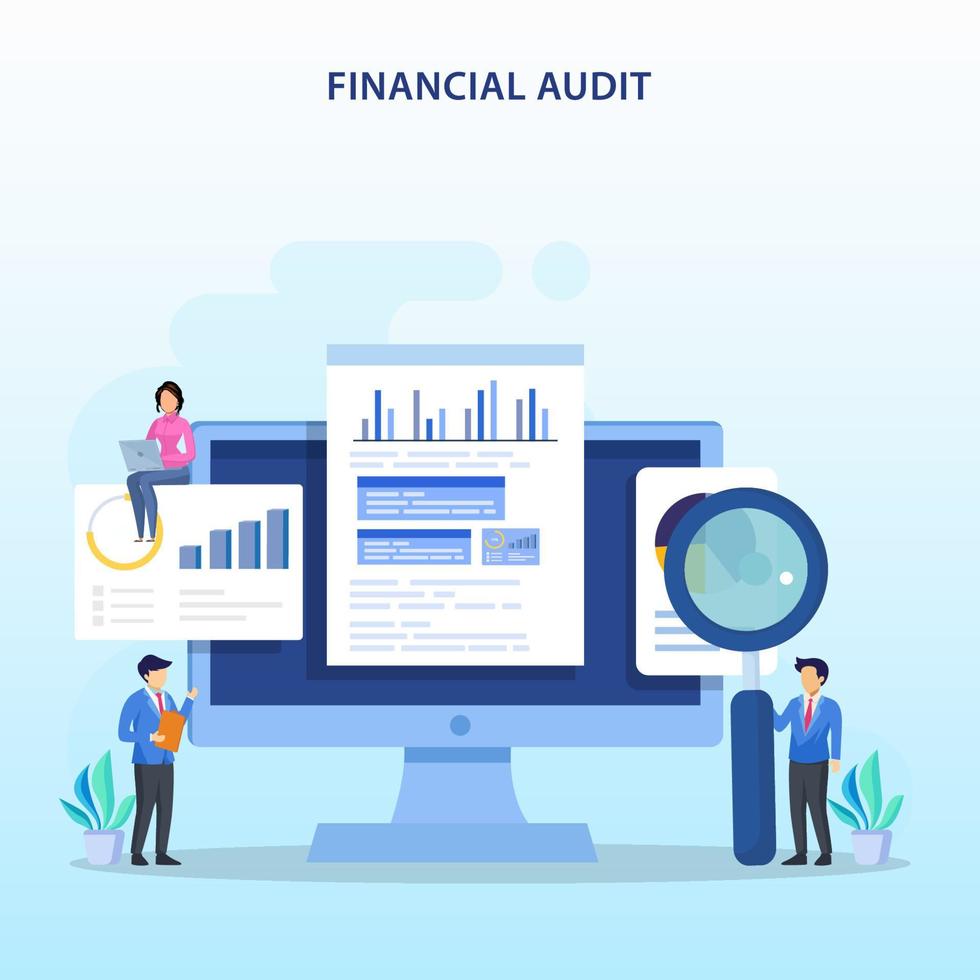 notion d'audit financier. calcul de gestion, comptabilité financière ou service fiscal d'audit. illustration vectorielle vecteur