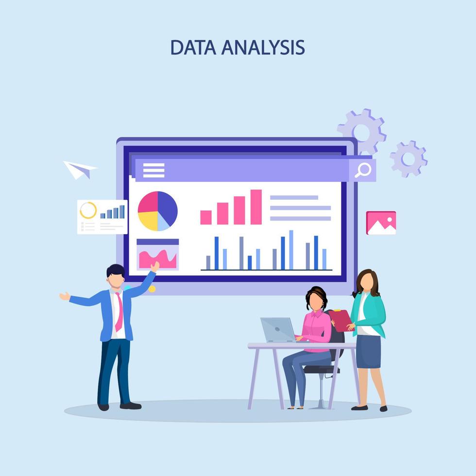 vecteur d'illustration d'analyse de données. statistique pour le concept d'investissement en finance d'entreprise sur le tableau de bord graphique du moniteur