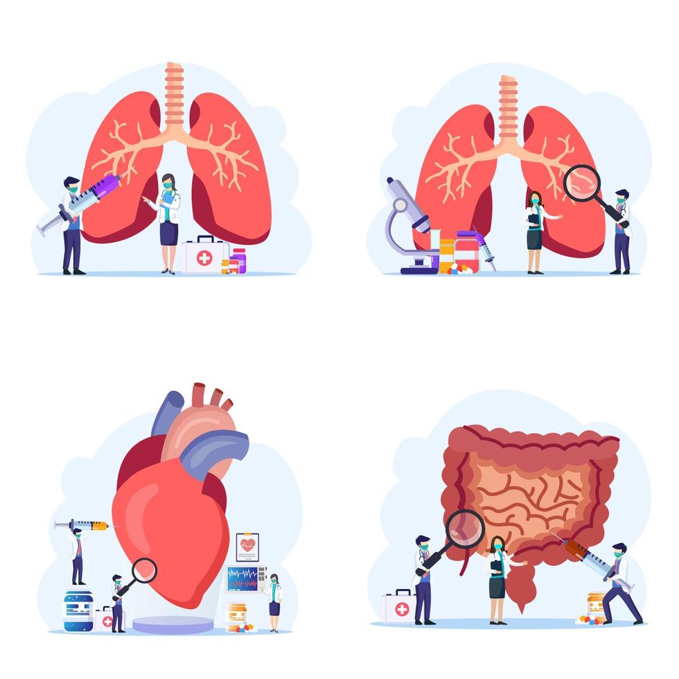 concept de pneumologie, examen du système physique et respiratoire et illustration vectorielle de traitement. vecteur