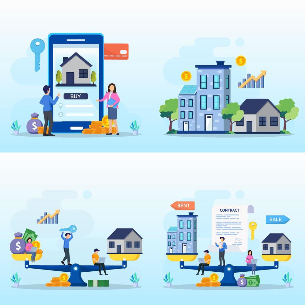 acheter de l'immobilier en ligne sur le concept d'illustration vectorielle de l'application de téléphone mobile. vecteur
