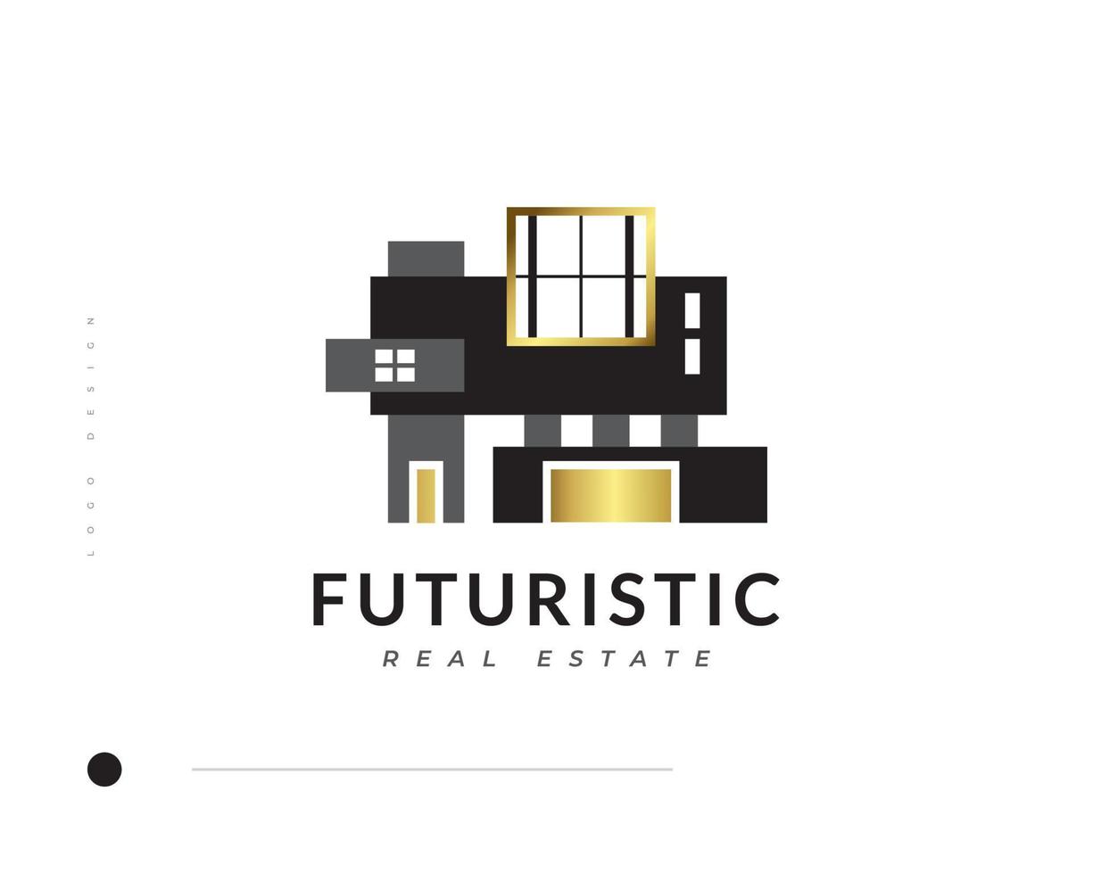 élégant logo immobilier noir et or. création de logo de maison moderne et minimaliste pour l'identité de marque d'une entreprise d'architecture ou de construction vecteur