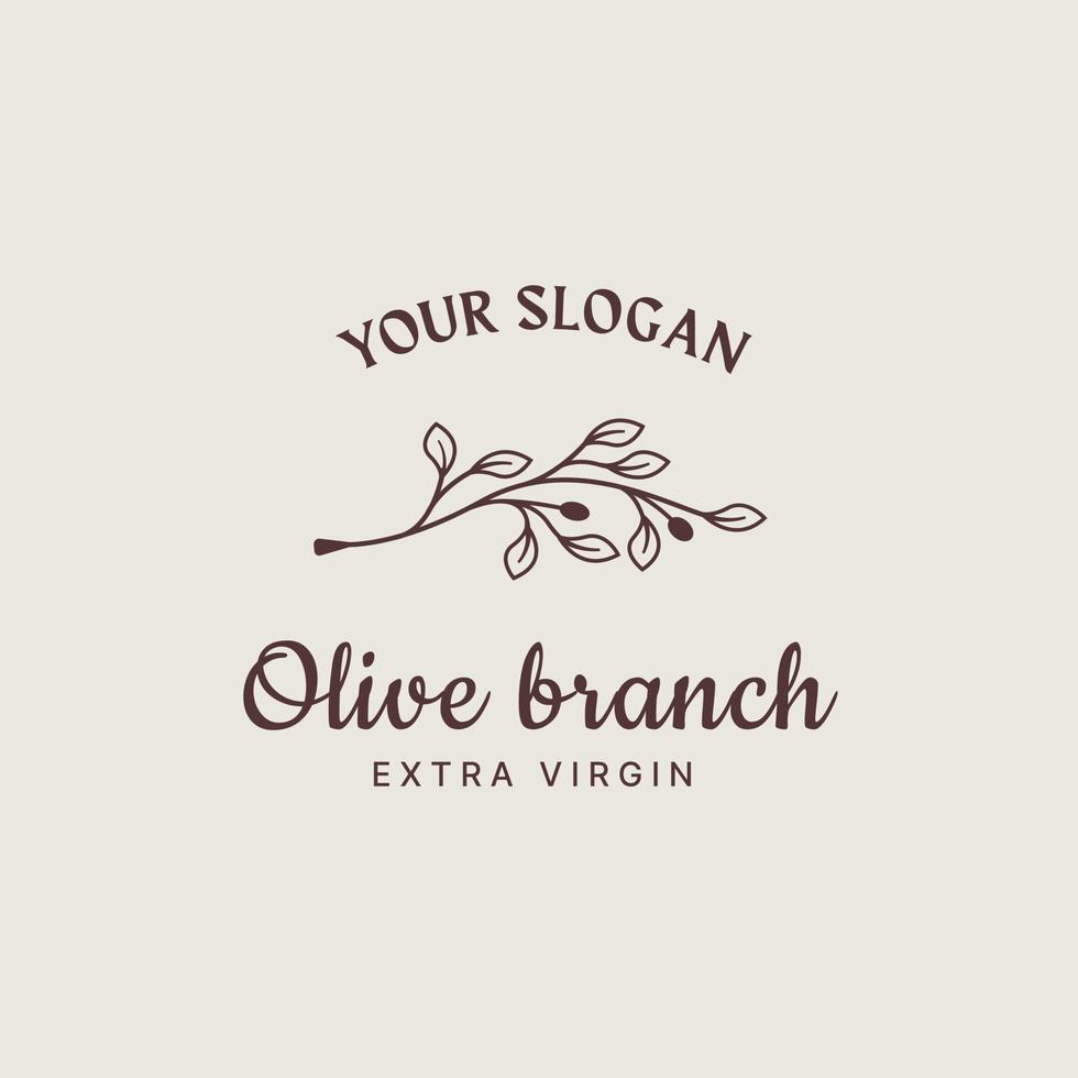 modèle de conception de logo de branche d'olivier, huile d'olive, feuille d'olivier, combinaison de logo d'olivier avec une belle typographie vecteur