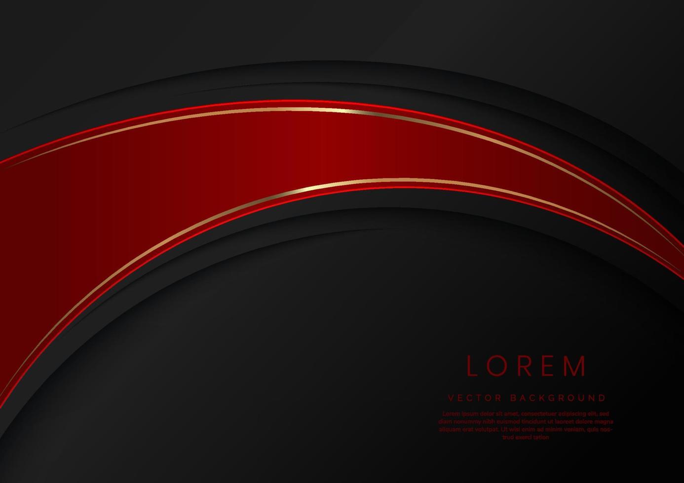courbes rouges de luxe abstraites avec une bordure dorée élégante sur un espace de fond noir pour le texte. style de conception de modèle. vecteur