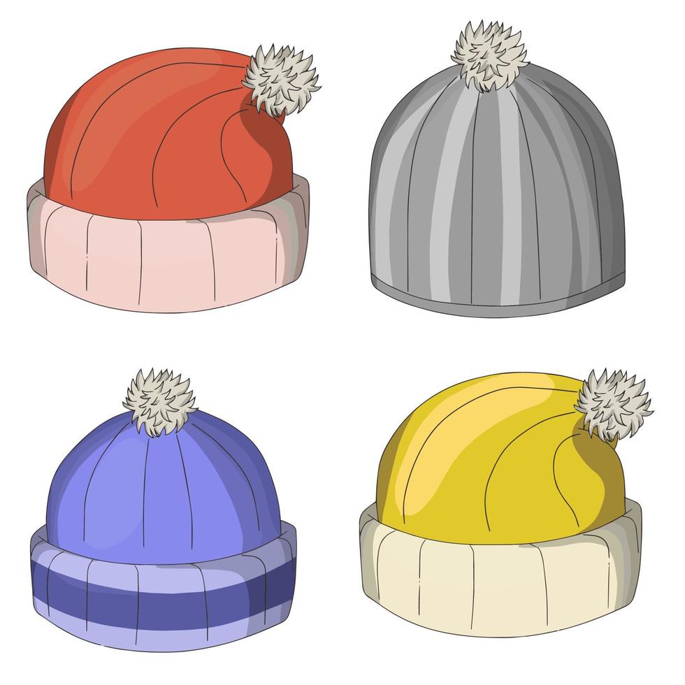 un ensemble de chapeaux d'hiver. éléments de design. chapeaux pour cartes postales, colis et bijoux. illustration vectorielle sur fond blanc vecteur