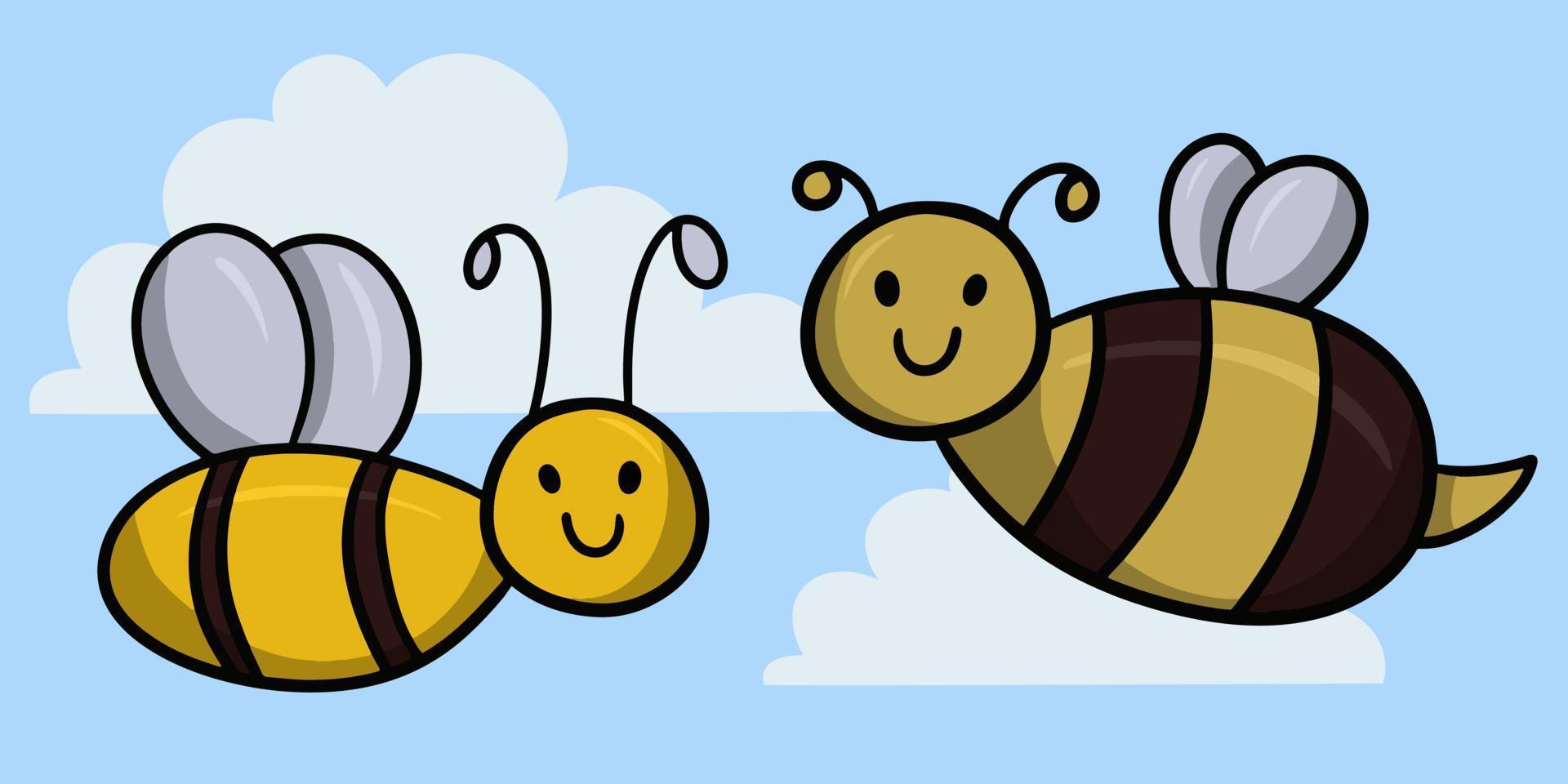 insectes de dessin animé mignon, sourire d'abeille et de bourdon, illustration vectorielle sur fond clair vecteur