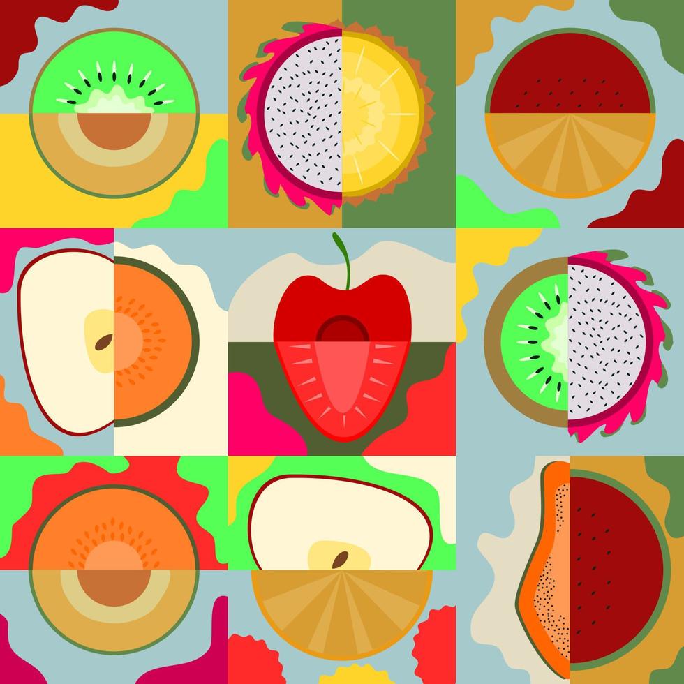 conception de modèle de fond de tranche de fruits d'été avec un thème de couleur amusant. adapté à la décoration, à la couverture ou à la conception de flyers vecteur