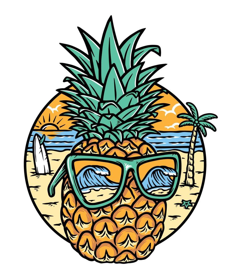 ananas frais sur l'illustration de la plage vecteur
