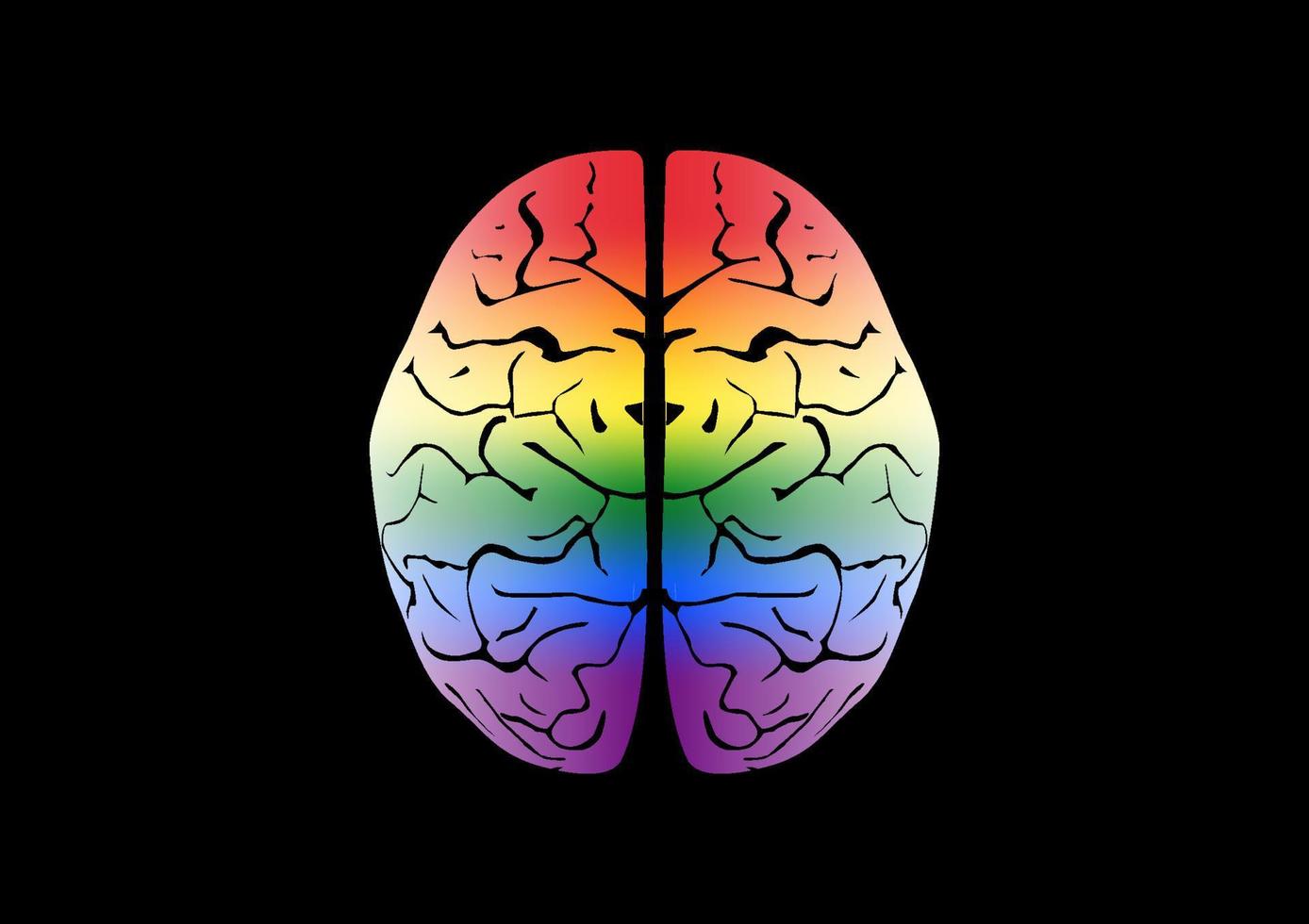 cerveau humain avec des couleurs arc-en-ciel sur fond noir. vecteur