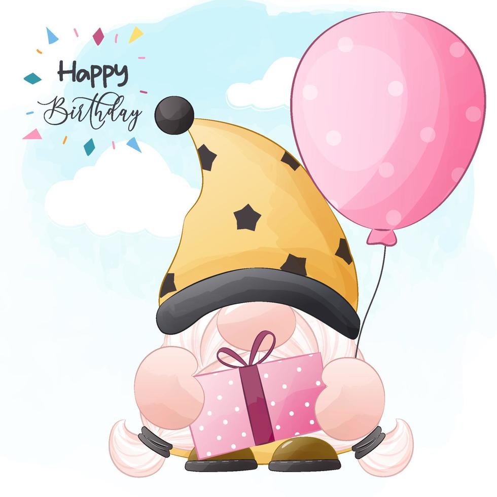 illustration de gnome d'anniversaire mignon vecteur