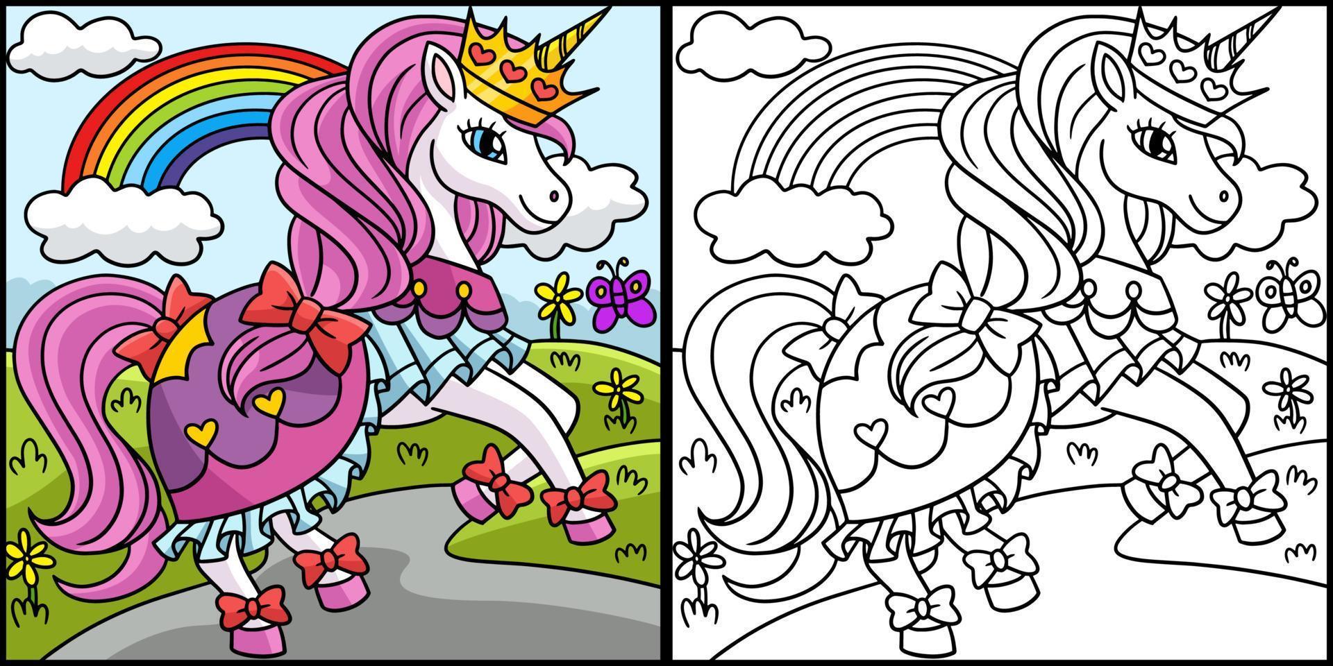 illustration de page de coloriage princesse licorne vecteur