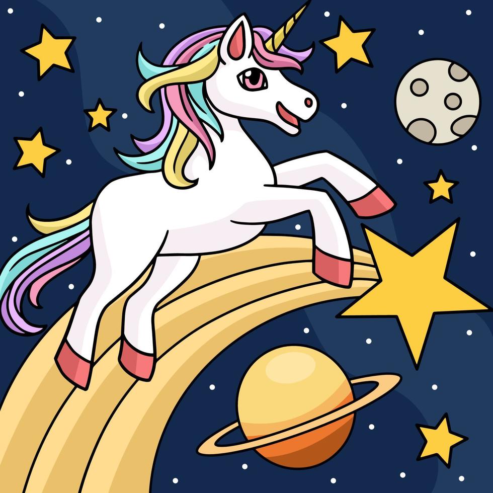 illustration colorée de dessin animé espace licorne vecteur