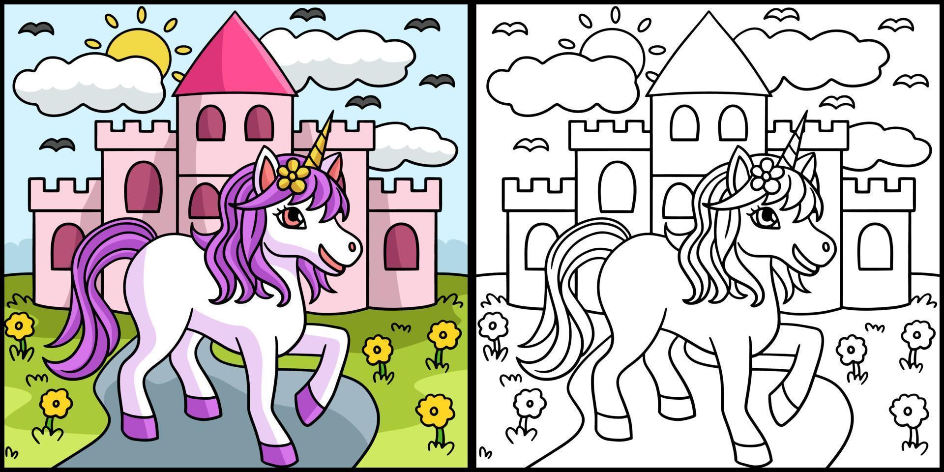 illustration de page de coloriage princesse licorne vecteur