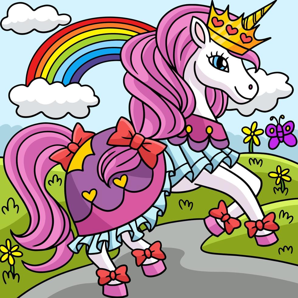 illustration de dessin animé couleur princesse licorne vecteur