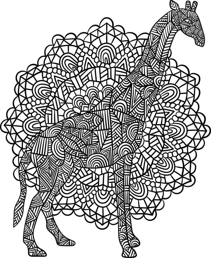 coloriages de mandala de girafe pour adultes vecteur