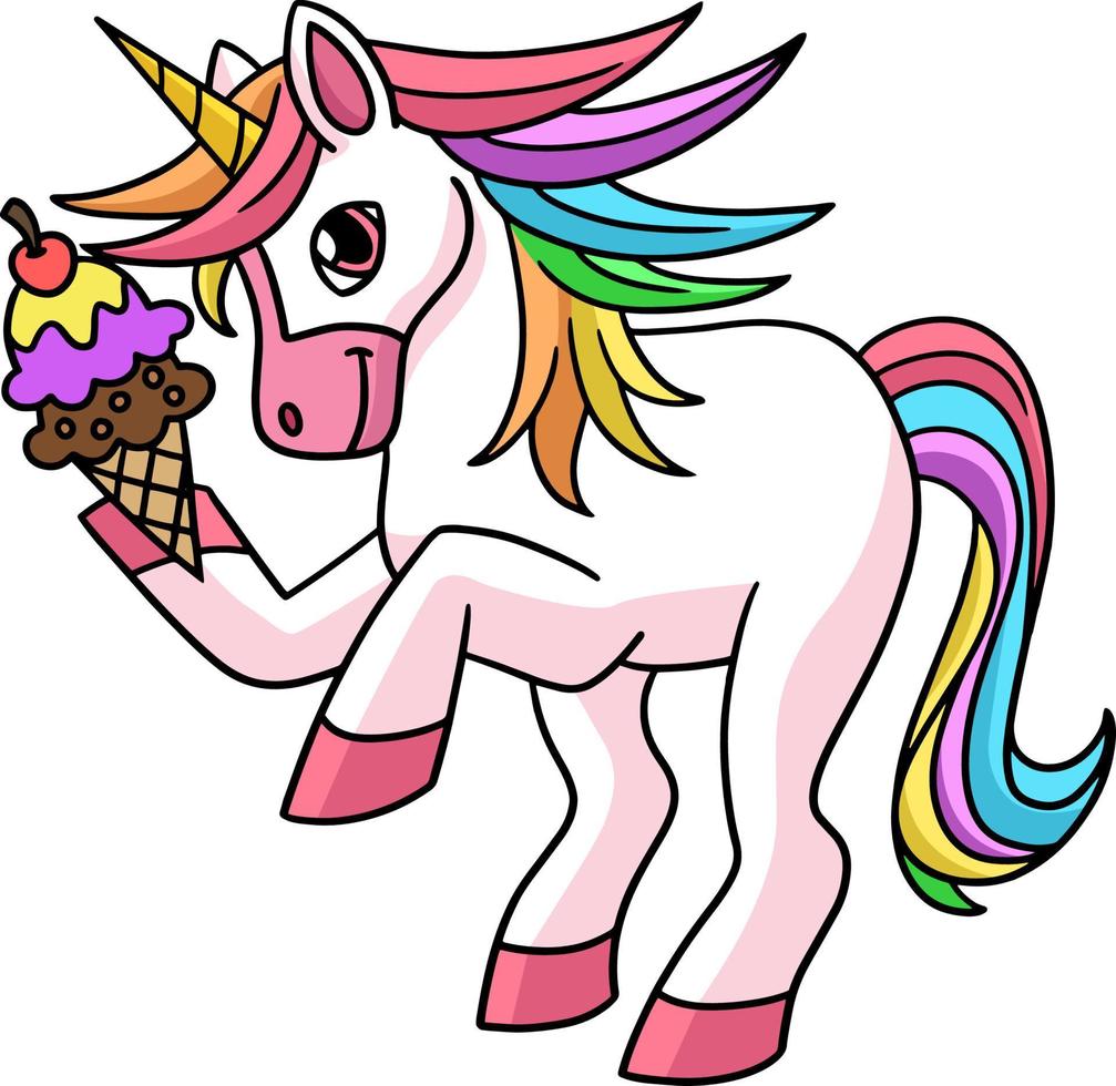 licorne tenant de la crème glacée dessin animé coloré clipart vecteur