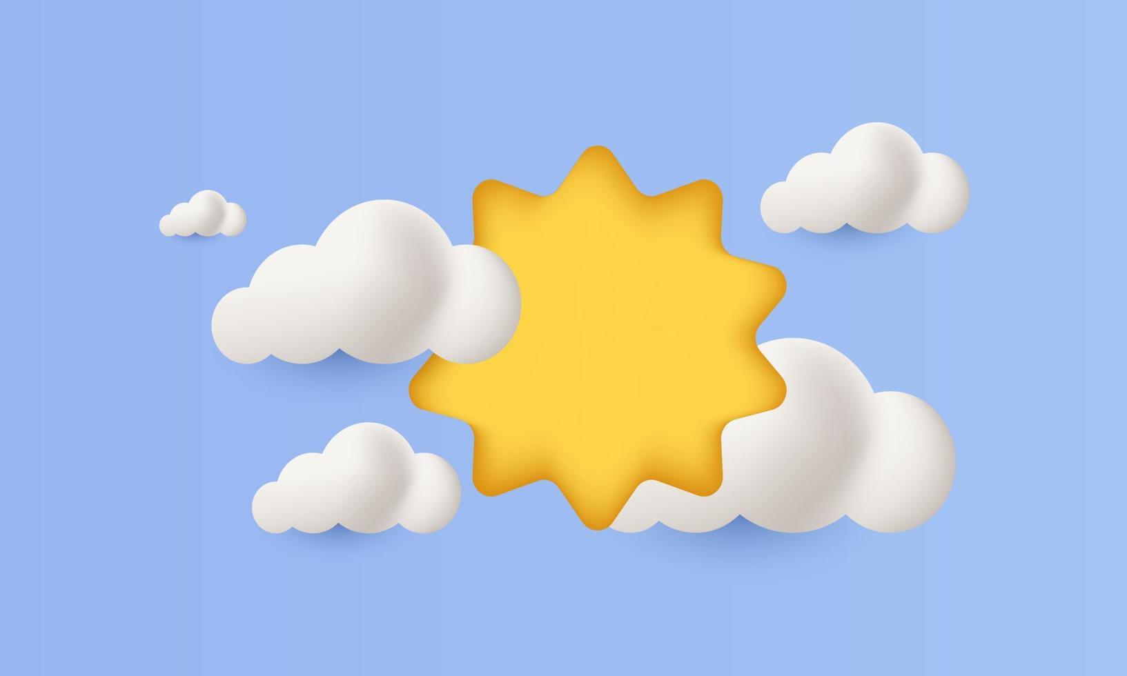nuages de soleil réalistes sur fond bleu 3d vecteur