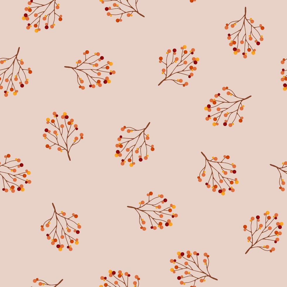 feuilles d'automne. modèle sans couture de grappes orange jaune de rowan sur fond beige doux. papier d'emballage, modèle textile. illustration vectorielle dans un style plat. vecteur