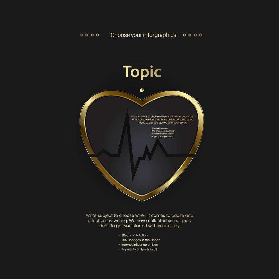 une icône de coeur médical doré, symboles, conception de formes de coeur sur fond sombre vecteur