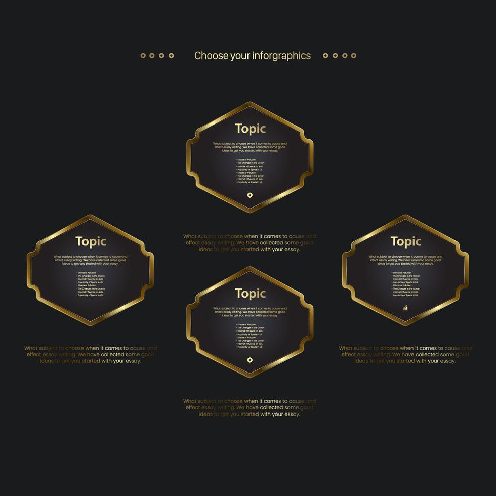 groupe de conception de modèles d'infographie de boutons de luxe et modèle de boutons d'étapes dorées, quatre éléments dorés utilisés dans le vecteur d'éléments commerciaux et financiers, illustration