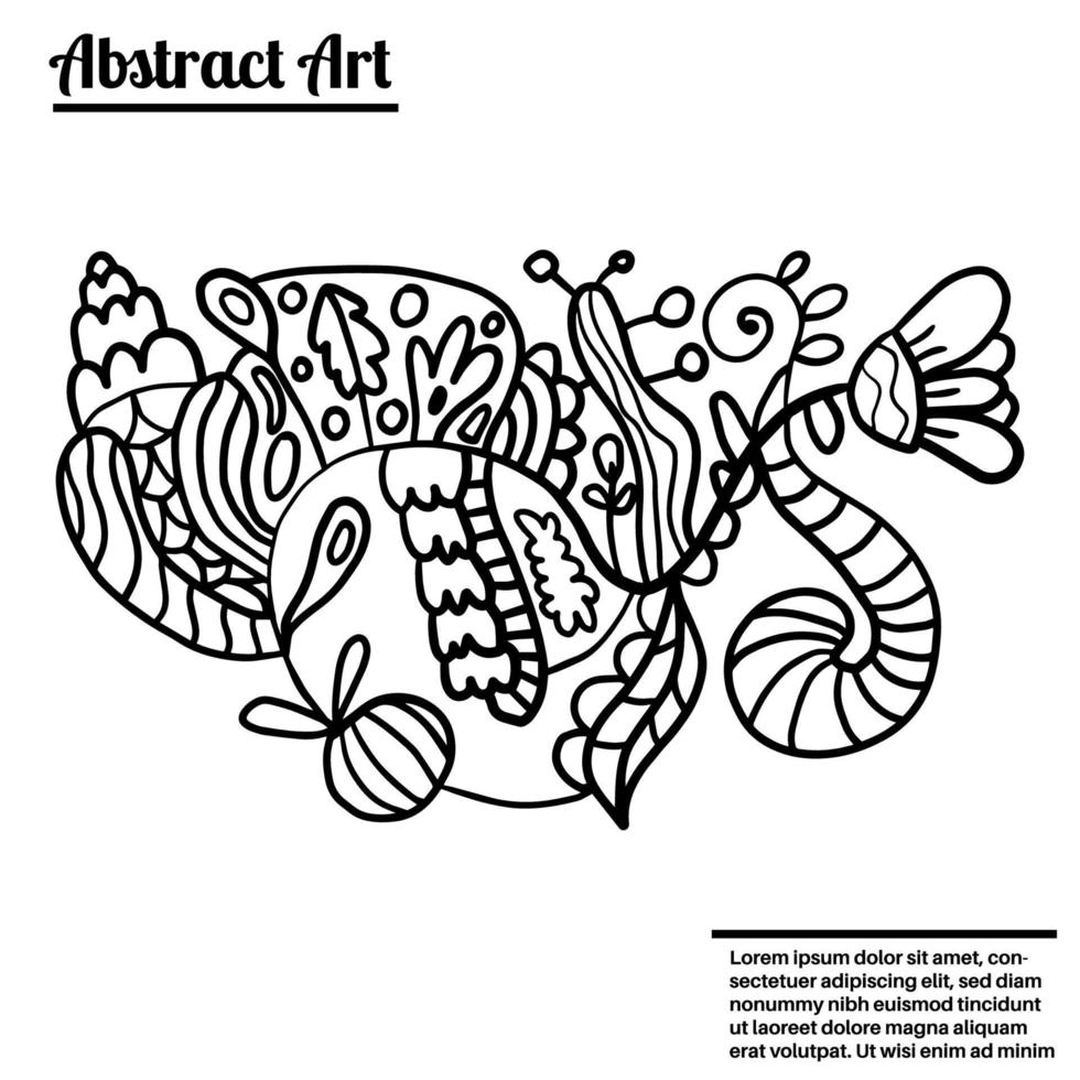 croquis artistique mignon doodle abstrait isolé sur fond blanc. art fou de griffonnage désordonné avec différentes formes, boucles. carte fantaisie. vecteur