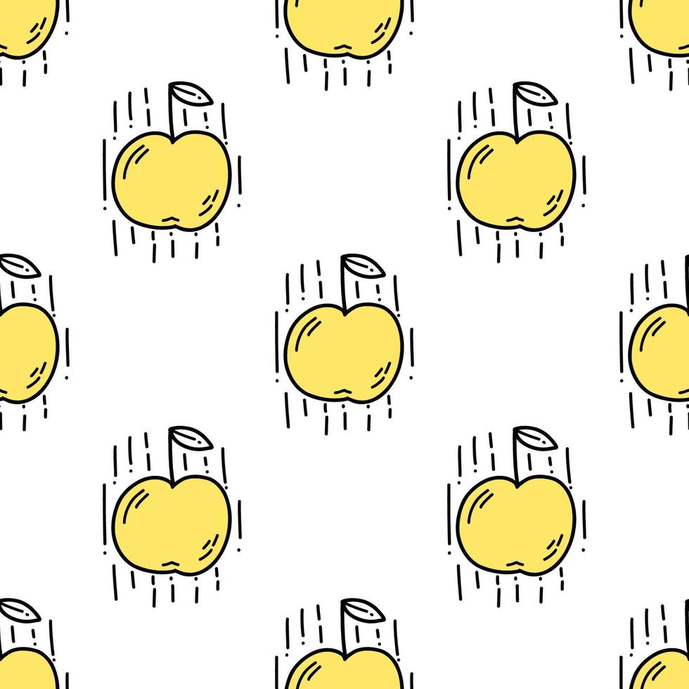 modèle sans couture avec illustration pomme tombante dans une couleur jaune blanche de style doodle. vecteur